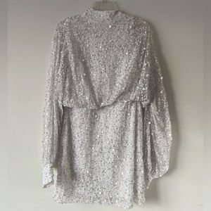 Nasty Gal, Balloon Sleeve Sequin Embellished Mini Dress, White, size 12